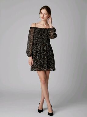 Lily Rose Black Floral Off-Shoulder Mini Dress